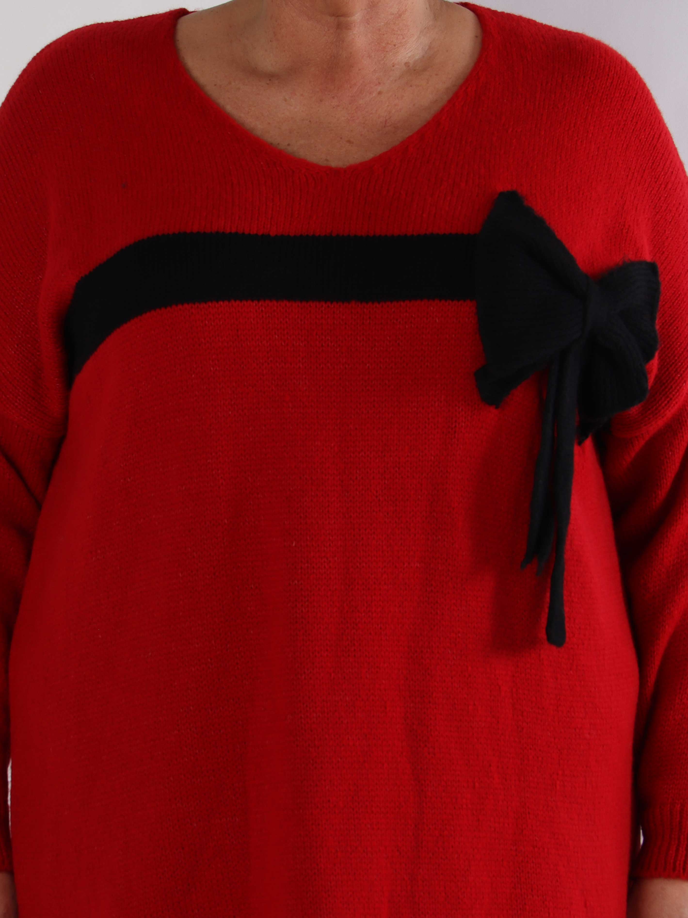 Berra - Plus size strikkjole med bånd og sløjfe